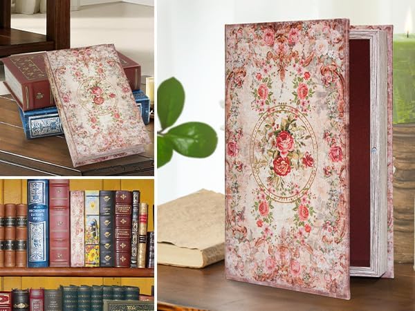 Book Box Decorative Storage Box Faux Wood M Size Box | Book Box with Magnetic Cover Storage for Hidden Jewelry,Photos, Greeting Cards,Remotes