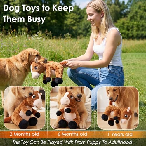Plush Horse Dog Toy with Squeaker and Crinkle Ears, 6 x 8 x 8 inch
