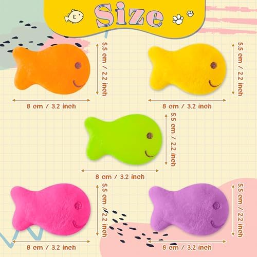 L1rabe Goldfish Cracker Catnip Toys for Cats, 5 Pcs Colorful Cat Chew Toys