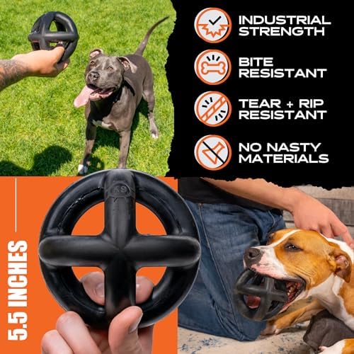 Monster K9 Ring Ball | Virtually Indestructible. Lifetime Guaranteed. | VULCRON™ Natural Rubber | Durable, Heavy Duty Dog Chew Toy for Aggressive Chewers | Medium & Large Breeds, 5.5”