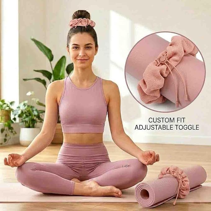 Aolamegs Adjustable Yoga Mat Scrunchie, 2-in-1 Mat Strap and Hair Tie, Fits All Standard & Extra Thick Yoga Mats