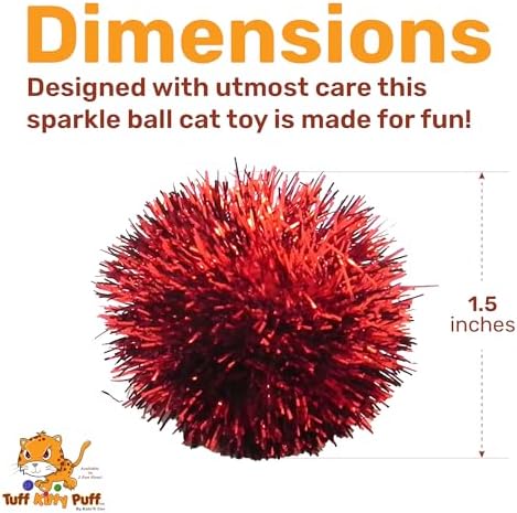 Tuff Kitty Puff 1.5 Inch Standard Sparkle Ball Cat Toy - 12pk Multi-Color