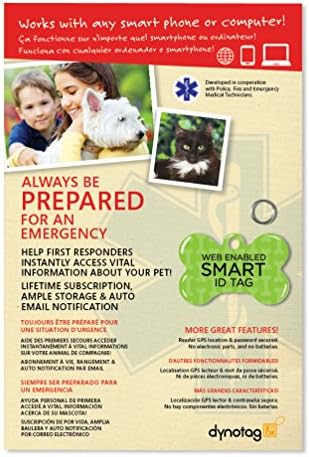 Dynotag® Web Enabled Super Pet ID Smart Tag with DynoIQ™ & Lifetime Recovery Service. Play Series: Bone (Green Classic)