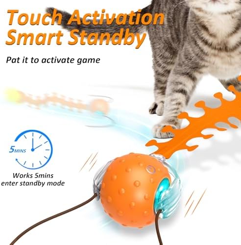 Waaiio Interactive Cat Toy with Centipede Tail,Fast Rolling Ball, Rechargeable Toys for Bored Indoor Adult Cats, Touch Activated/Rechargeable/Bird Chirping Squeaky