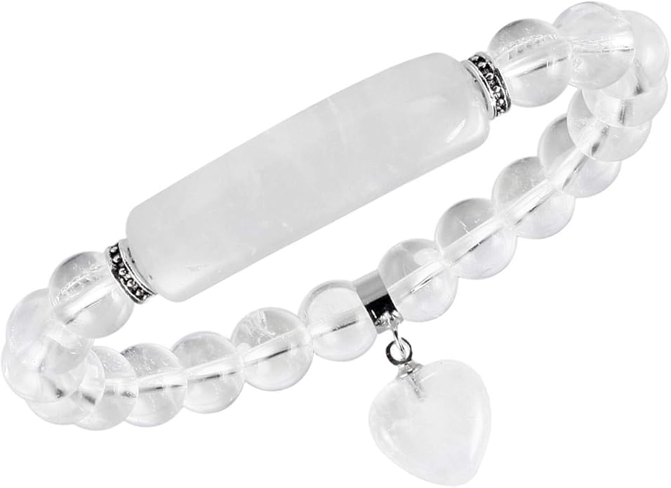 TUMBEELLUWA Healing Stone Bracelet 8mm Beads Chakra Crystal Energy Heart Charm Bracelet Handmade Jewelry for Women