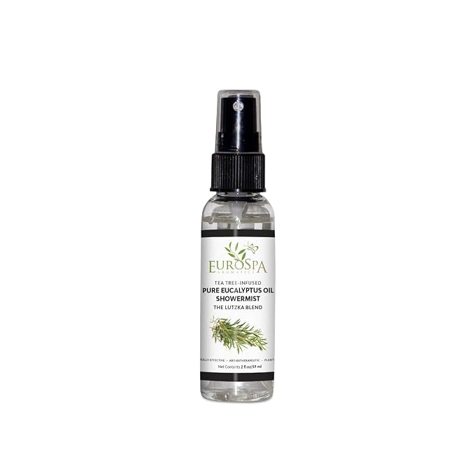 EuroSpa Aromatics Pure Eucalyptus Oil ShowerMist and Steam Room Spray, All-Natural Premium Aromatherapy Essential Oils - Tea Tree Infused, 2oz