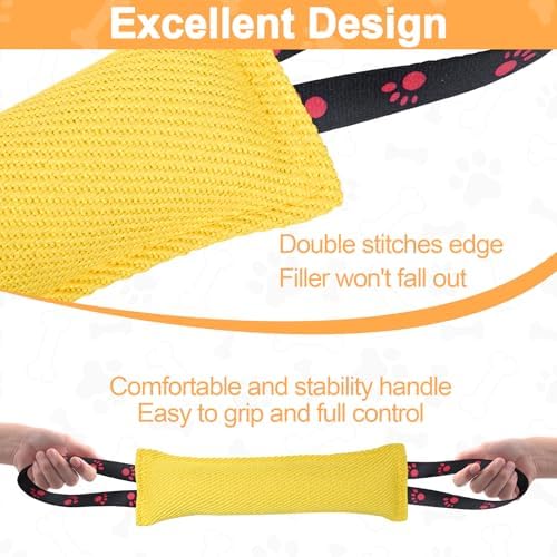 ToLanbbt Dog Tug Toy Bite Jute Pillow Pull Toy with 2 Strong Handles Perfect for Tug of War, Puppy Interactive Play, Tear Resistant Bite Training for Small Medium Large Dogs (Bright Yellow-Footprint)