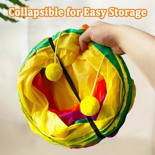 4-Way Large Cat Tunnel, H Shape Cat Tube Toy with Interactive Playing Balls, Peek Hole for Indoor Cats, Kitten, Kitty, Puppy, Rabbit (Multicolor)