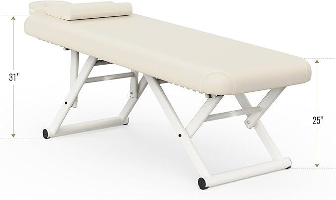Heavy Duty Stationary Massage Table - Adjustable Massage Table With Adjustable Height & Fixed Backrest, Treatment Tables With PU Leather, C-Shaped Pillow and Sturdy Metal Frame Support Up to 1000LBS