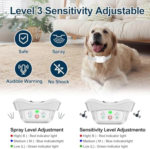 Citronella Dog Bark Collar [2 Pack] 3 Sensitivity Levels, No Spray Refil | Anti Barking Training Collar, IP67 Waterproof, Rechargeable Safer Spray Dog Collar for L/M/S Citronella Dog Collar, Grey