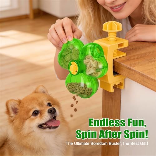 Interactive Dog Puzzle Toy, Spinning Treat Dispenser Slow Feeder | adjustable difficulty, fixing strap, BPA free, boredom relief, mental stimulation, slow eating, small medium dogs cats