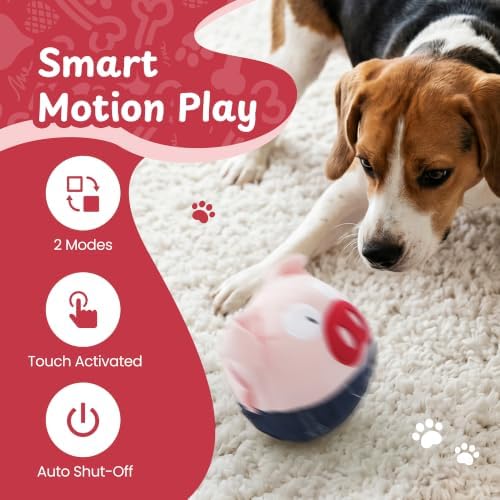 Interactive Dog Toy, Treat-Hiding Pockets Bouncing Ball for Dogs, Plush Pig