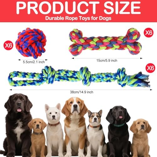 18 Pcs Dog Rope Toys Set Interactive Cotton Chew Toys for Aggressive Chewers 3 Knots Rope Balls for Medium Small Dog Puppy Tug of War Pet Teeth Cleaning Fun Training Birthday Gifts