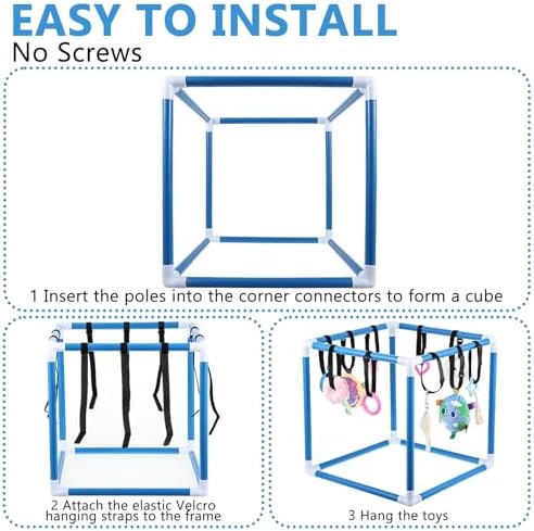 Puppy Play Gym with 10 Hanging Toys Removable Dog Enrichment Playground Interactive Indoor Training Activity Center for Small Dogs, Adjustable PVC Frame for Entertainment Teething Mental Stimulation