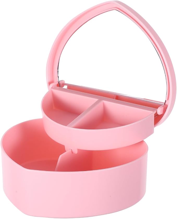 jojofuny Heart Shaped Jewelry Box Double Layer Decorative Storage Case with Mirror Desktop Organizer for Necklace Earrings Rings 5.31 X 5.31 X 2.16 in Gift for Girls