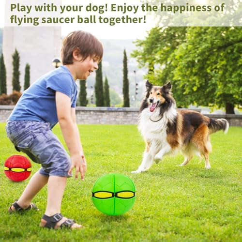 Magic Bouncing Ball, Magic Meta - Balls for Dog, Children Bouncing Ball, Flying Saucer Bouncy Balls, Parent-Child Interaction, Dual Form Freely Switchable, Doggy Disc with 3 Light