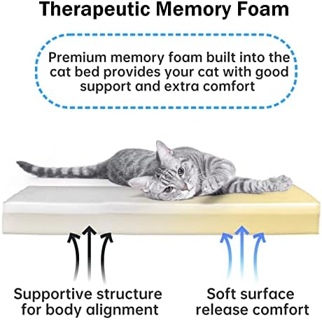 Happi N Pets Cat Scratcher Mat, 3 in 1 Foldable Sisal Mat for Small & Medium Cats, Portable Natural Scratcher with Memory Foam Bed & Interactive Toy, Rectangular, Grey