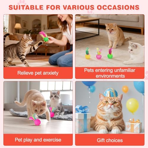 Veemoon Cat Feather Toy 24 pcs Interactive Feather Ball for Cats Sounding Teaser Play Balls 3.34 X 1.49 X 1.49 in Indoor Exercise Supplies for Home or Shop
