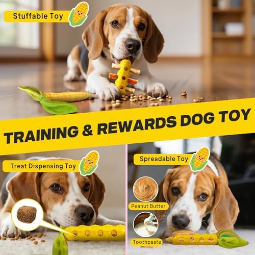 Fida 2-in-1 Puppy Teething Toys, Natural Rubber Chew Toys for Dogs, Corn