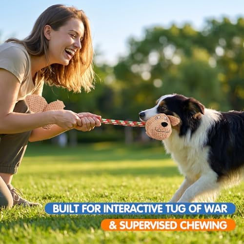 Squeaky Dog Rope Toys 2 Pack, Interactive Dog & Fox Design Plush Tug of War Toys with Dual Squeaker, Durable Cotton Chew Toys for Small Medium Dogs, Teething & Boredom Relief