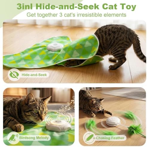 Interactive Cat Toys for Indoor Cats, Hide and Seek Mat with Moving Feather