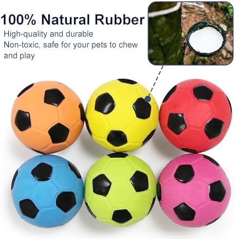 2.6'' Latex Squeaky Dog Soccer Ball Toys - Football for Small to Large Dogs, Vibrant Colors - 6 Pcs/Set