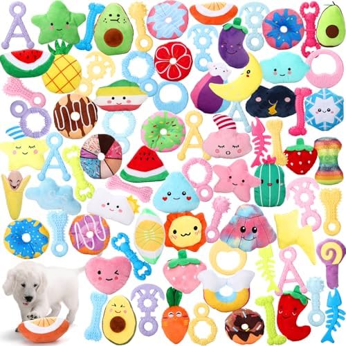 Hungdao 80 Pcs Puppy Toys Bulk, Squeaky Plush Chew Teething Small Dogs