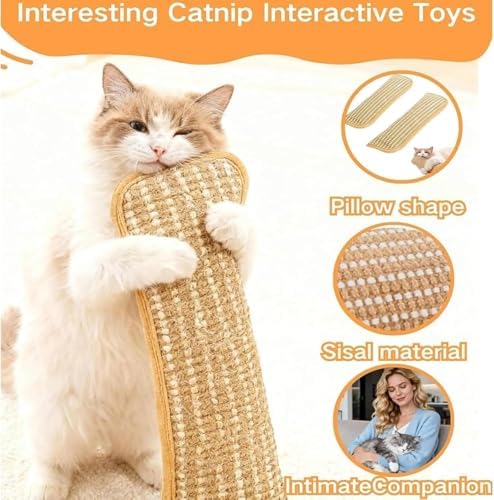 Catnip Chew Toy 2 Pack,Sisal Pillow Interactive Catnip Chew Toy,Containing 6000 mg of A+ Organic Catnip，Suitable for Indoor Scratching, Chewing, and Teething,Fun for Kittens and Adult Cats