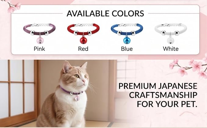 Japanese Pets Cat Collar, Adjustable Kitty Kitten Necktie Nylon Necklace Grooming Accessories Pet Supplies with Bell Extension Chain for Wedding Party Birthdays Photoshot (Pink)