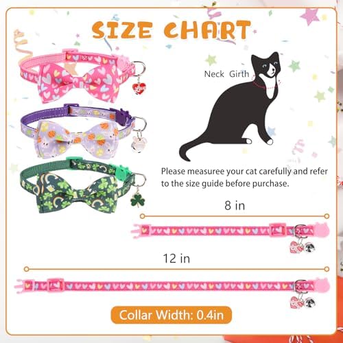 KOOLTAIL Easter Cat Collars Breakaway with Bowtie and Bells,3 Pack Adjustable Fancy Kitten Collar with Safety Buckle for Girls Boys Kitty,Cute Cat Charm Pendant Holiday