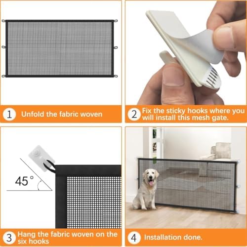 Dog Gate Indoor Pet Gates for Stairs: Dogs Screen Mesh Gate for The House Magic Gate for Kitchen Doorways Hallway Stairways Porch Yard 30 inch Tall, 55 inch Wide Fits 48''–52'' Openings