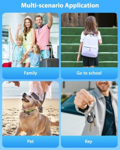 GPS Tracker for Kids 4-Pack, Anti-Removal Pin, No Monthly Fee | Compatible with Apple & Android,Magnetic Unlocker Included,Hidden Tracker for Backpacks,Luggage,Kids, Elderly,Pets