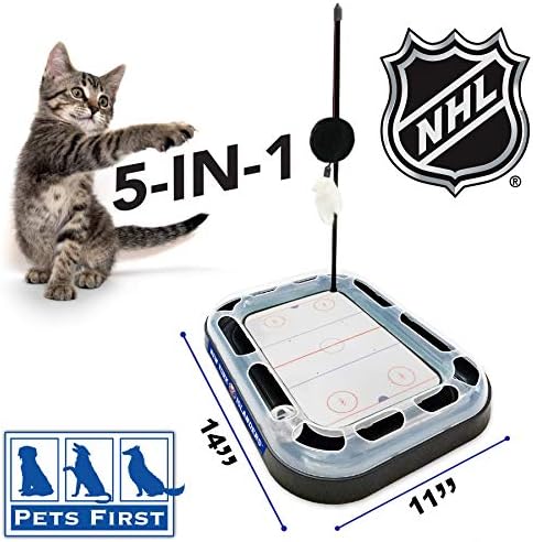 Pets First 5-in-1 NHL New York Islanders Hockey Field Cat Scratcher Toy with Interactive Cat Ball Bell