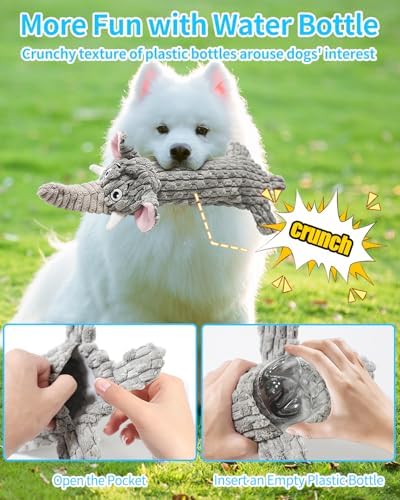 Dog Toys, Squeaky Plush No Stuffing Crinkle Dog Toy for Small Medium Large Dogs, Interactive Puppy Teething Water Bottle Dog Chew Toy (Elephant)