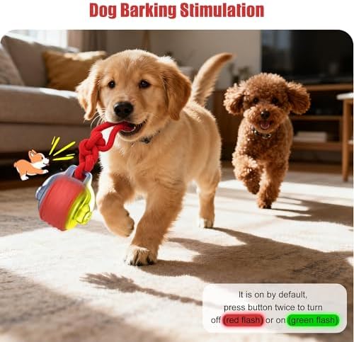 Interactive Dog Toys, Smart Automatic Moving Dog Ball with Rope, Rechargeable Motion Activated Rolling Dog Toy for Small Large Dogs Aggressive chewers to Keep Them Busy