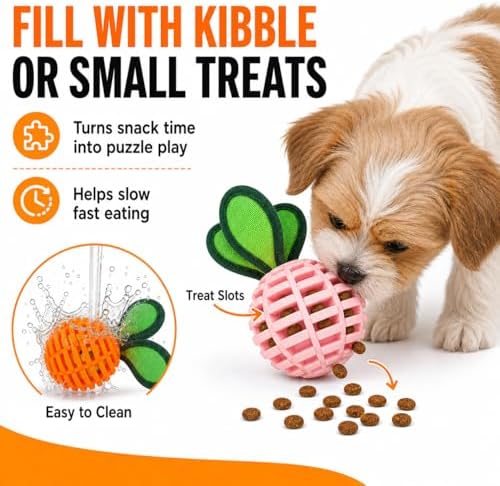 2 Pack Treat Dispensing Dog Ball Toys, Squeaky Puppy Chew Toys for Teething