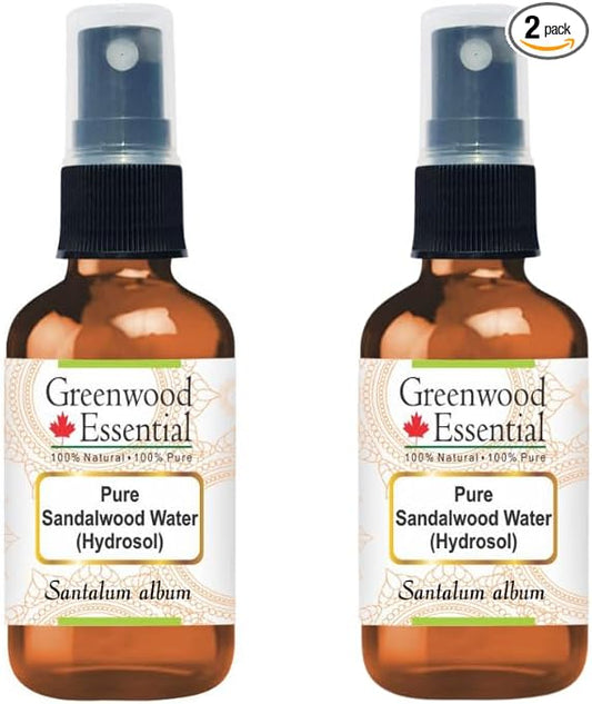 Greenwood Essential Pure Sandalwood Water (Hydrosol) (Santalum Album) (Pack of Two) 50ml X 2 (3.38 oz)