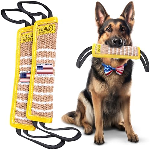 Dog Bite Tug Toy, 2 PK, 11.8"x3.5", Durable Yellow Pull Toy with 2 Handles