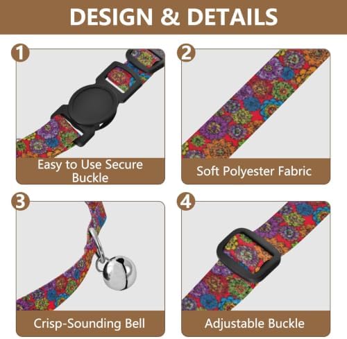 Boho Mandala Flowers Pet Collar 2 Pack Soft Cat Collar Adjustable 10.6 to 17.1 Inches