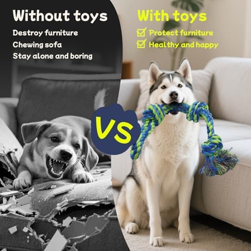 Rocfish [5 Pack] Dog Rope Toys for Aggressive Chewers, Nearly Indestructible Tug of War Toys for Large & Medium Dogs, 100% Cotton, Teeth Cleaning Chew Rope, Heavy Duty Tug of War Dog Toy for Boredom