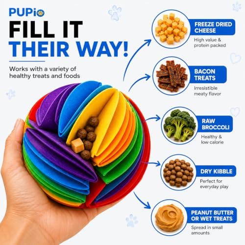 USA Foldable Dog Treat Puzzle Ball Durable Felt Foraging Ball for Keeping Dogs Busy, Slow Feeding, Mental Stimulation, Enrichment, Boredom Relief