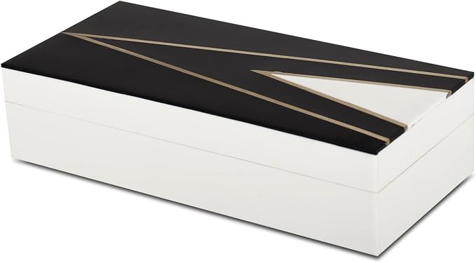 Handicrafts Home Black and White Decorative Storage Box with Lid- Coffee Table Storage Box, Handmade Resin Inlay Wooden Box, Remote Control Holder, Decorative Organizer, Keepsake Box- 10x4.5x2.5