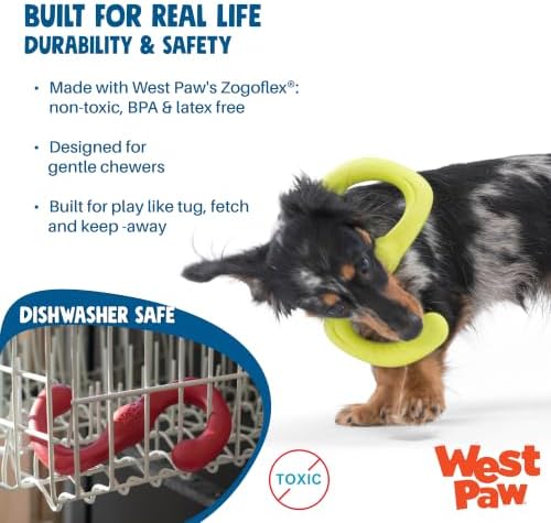 WEST PAW Zogoflex Bumi Dog Tug Toy – S-Shaped, Lightweight Chew Toys for Fetch, Play, Pet Exercise – Tug of War Soft Flinging Squishy Chewy Toy for Dogs – Guaranteed, Latex-Free, Small 8", Tangerine