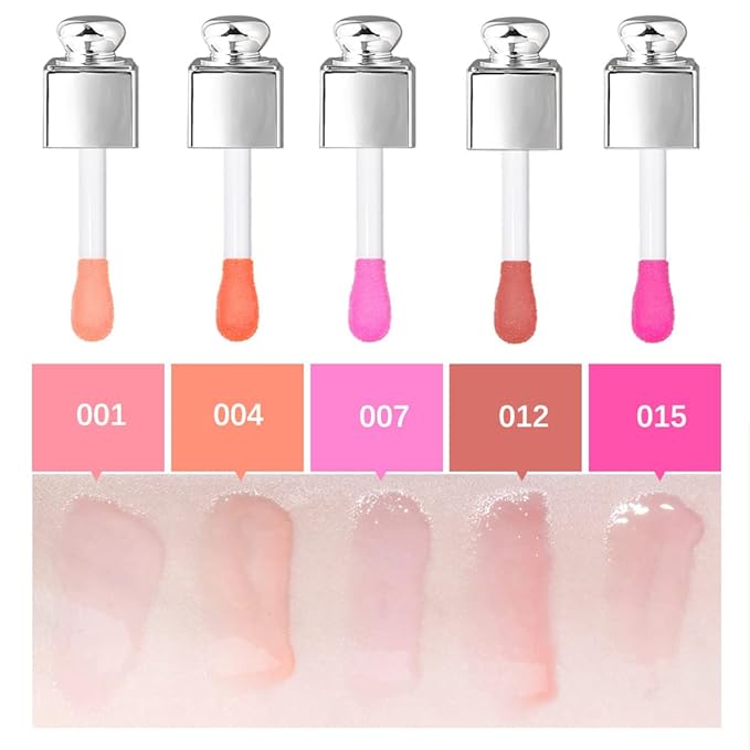 GECOMO 2PCS Hydrating Lip Glow Oil, Lip Oil Gloss Transparent Toot Tinted Nourishing Long Lasting Repairing Lightening Lip Lines (RASPBERRY) 0.2 OZ