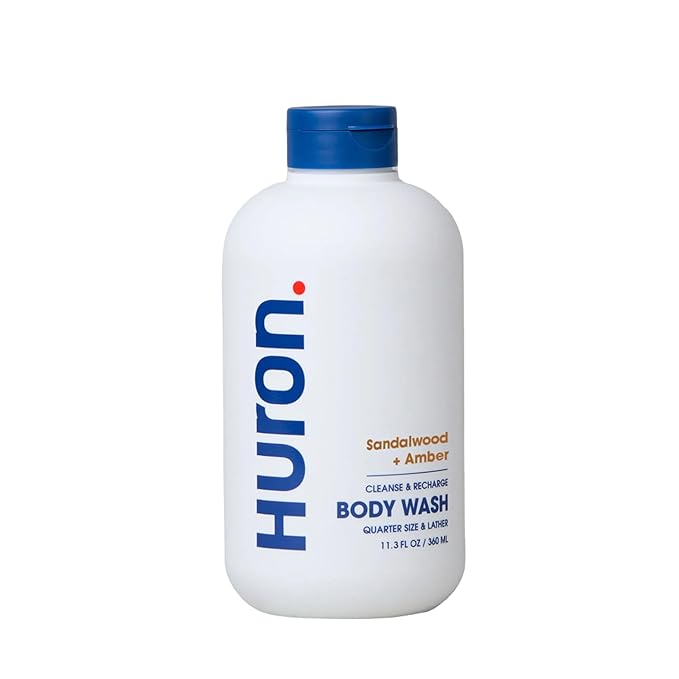 Huron Body Wash for Men and Women Hydrating Daily Cleanser with Sandalwood + Amber Scent, Moisturizing Shower Gel, non-toxic, Phthalate-Free Clean Ingredients for Men, 11.3 Fl oz