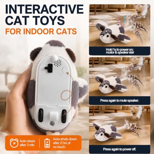 BABORUI Interactive Cat Toy Flying Mouse, Spotted Mouse