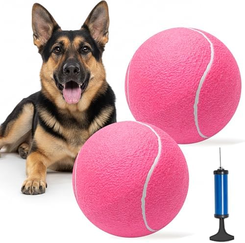 9.5" Large Dog Tennis Balls (2-Pack), Inflatable Toy with Pump