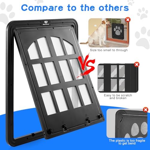Large Dog Screen Door, 13 x 17 inches Flap Opening Dog Door for Screen Door with 4 Entry Ways, Magnetic Self-Closing Pet Screen Door for Dogs Cats, Black