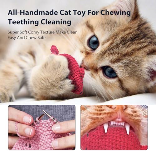 Catnip Toys Crochet Mouse, 6 Pcs Yarn Cat Nip Mice Safe Teeth Cleaning Chew Toy for Indoor Kittens Kitty, Adult Cats Interactive Catnip Cat Kicker Toys Anxiety Relief