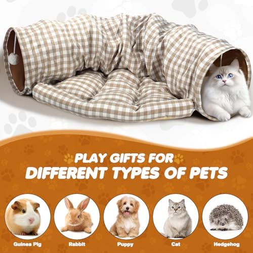 Spardar 2-in-1 Bunny Tunnel Bed, with Removable Mat Hideout, Checkered